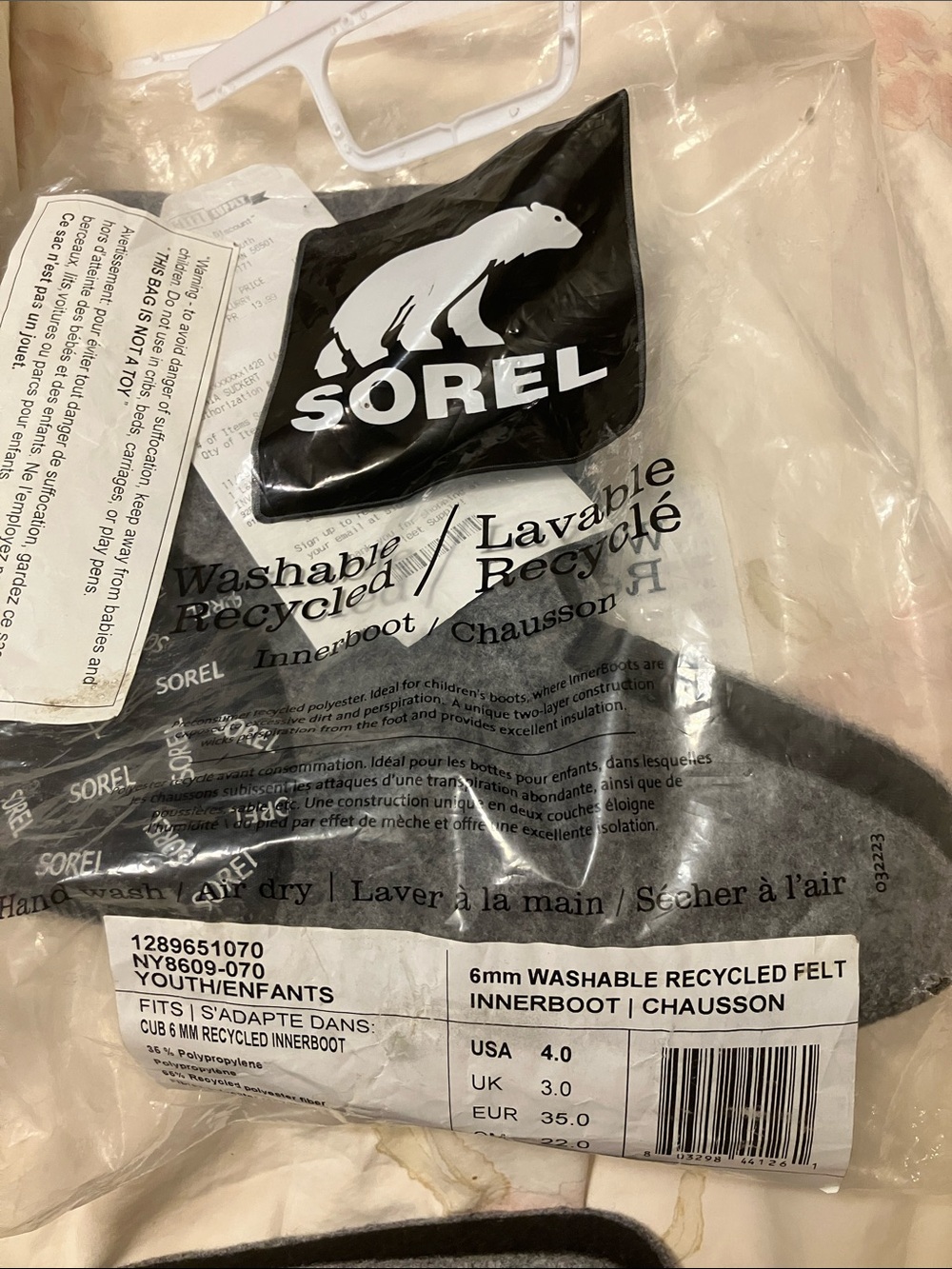 NET Sorel Youth Recycled Felt Innerboot Replacement grey youth 4